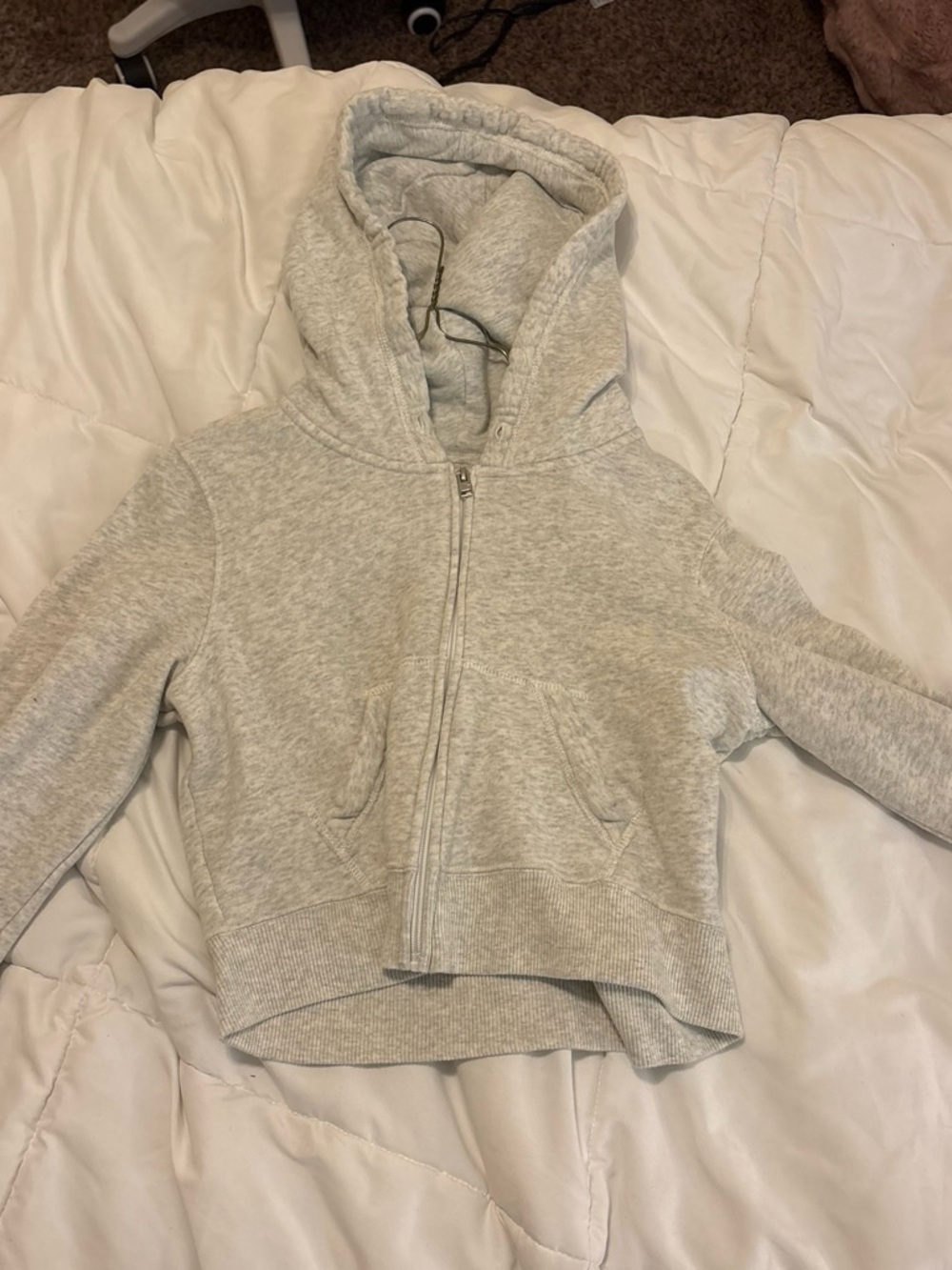Hollister Cropped Heather Gray Zip-Up Hoodie Jacket